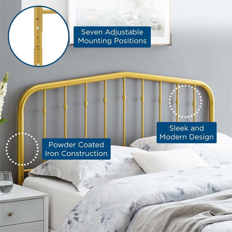 Pemberly Row Contemporary Modern Full Metal Spindle Headboard in Gold
