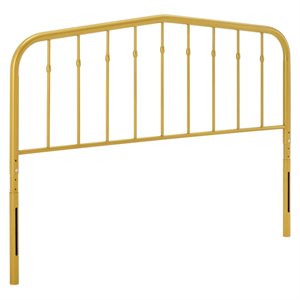 Pemberly Row Contemporary Modern Queen Metal Spindle Headboard in Gold