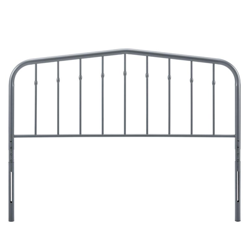 Pemberly Row Contemporary Modern Queen Metal Spindle Headboard in Gray