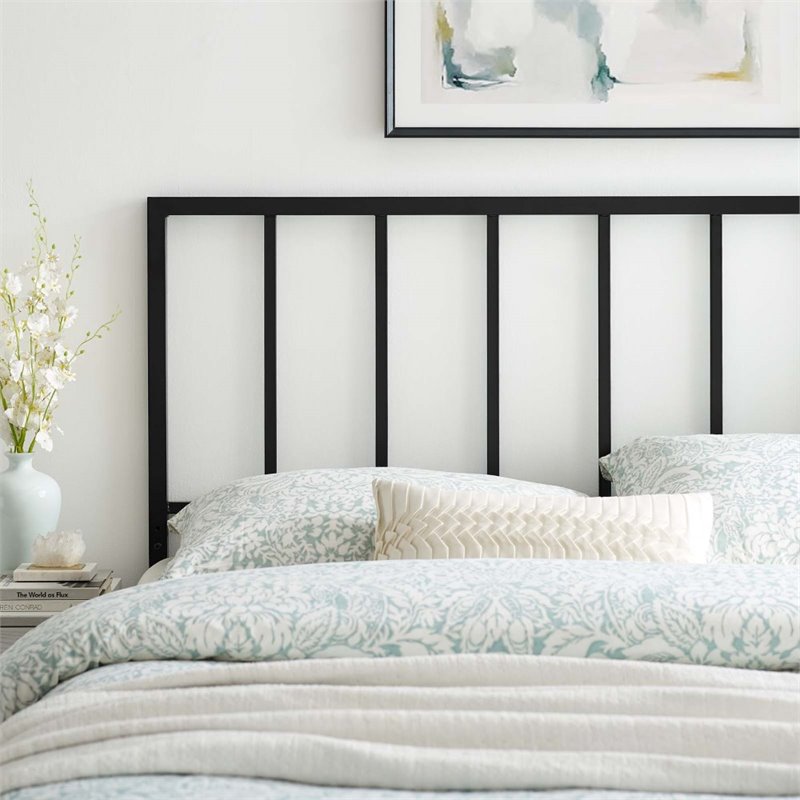 Pemberly Row Full Modern Style Powder Coated Iron Headboard in Black
