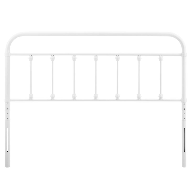 Pemberly Row Full Modern Powder Coated Iron Headboard in White Finish