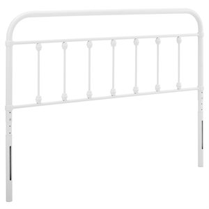 Pemberly Row Full Modern Powder Coated Iron Headboard in White Finish