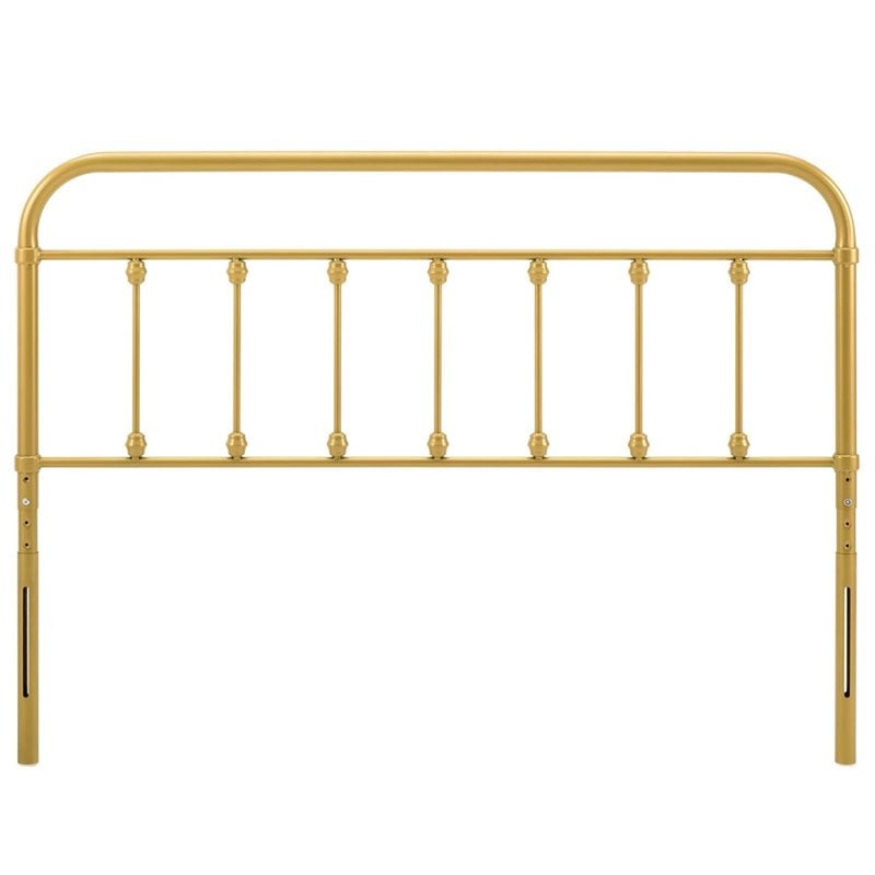 Pemberly Row Queen Modern Powder Coated Iron Headboard in Gold Finish