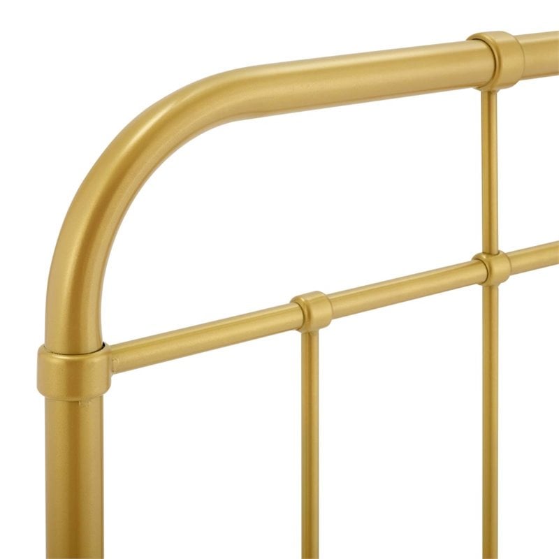 Pemberly Row Modern Farmhouse Queen Metal Spindle Headboard in Gold