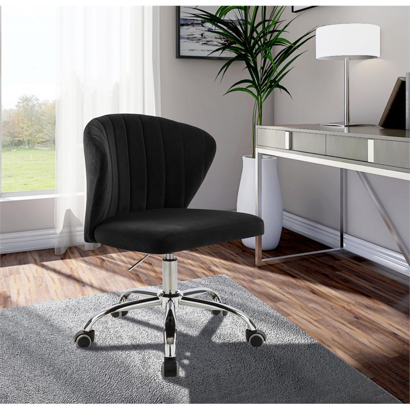 Pemberly Row Swivel Adjustable Black Velvet and Chrome Office Chair