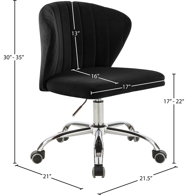Pemberly Row Swivel Adjustable Black Velvet and Chrome Office Chair