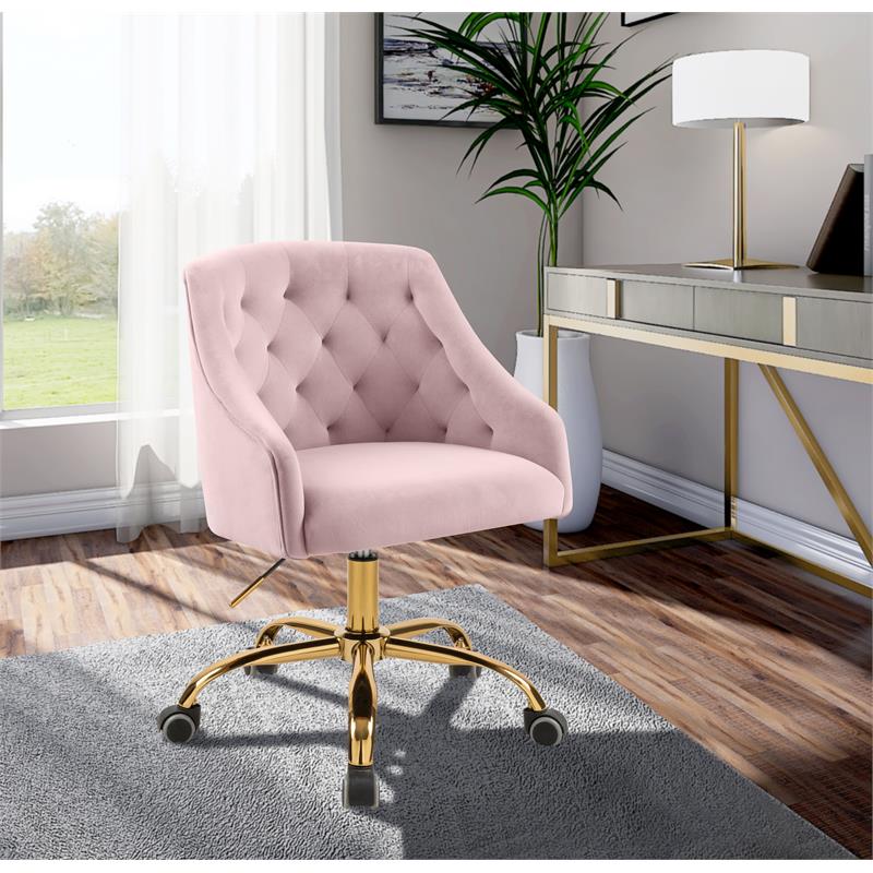Pemberly Row Swivel Adjustable Pink Velvet and Gold Office Chair