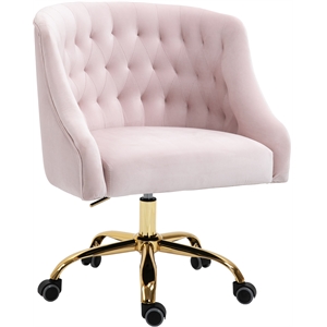 Pemberly Row Swivel Adjustable Pink Velvet and Gold Office Chair