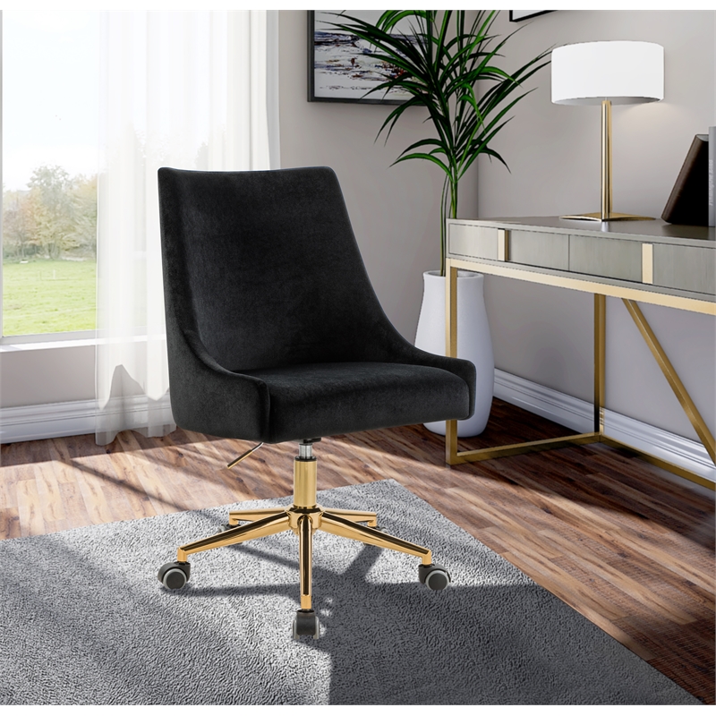 Pemberly Row Swivel Adjustable Black Velvet and Gold Office Chair