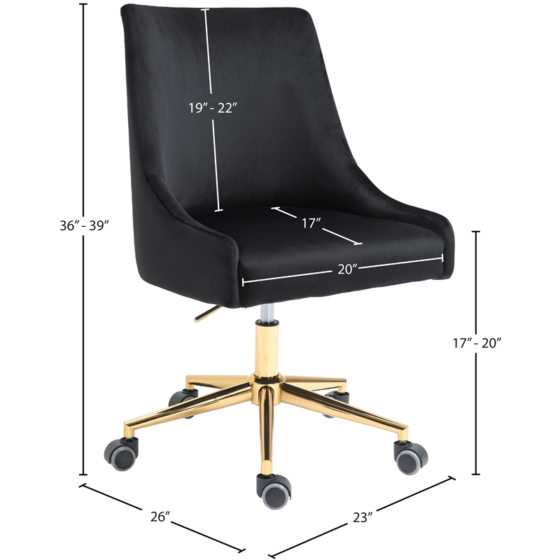 Pemberly Row Swivel Adjustable Black Velvet and Gold Office Chair