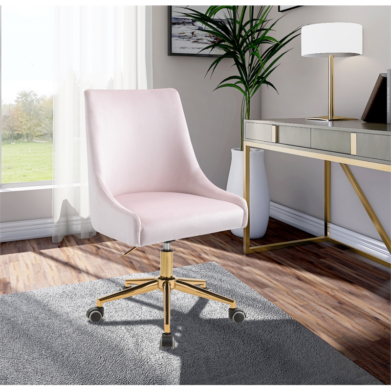 Pemberly Row Swivel Adjustable Pink Velvet and Gold Office Chair