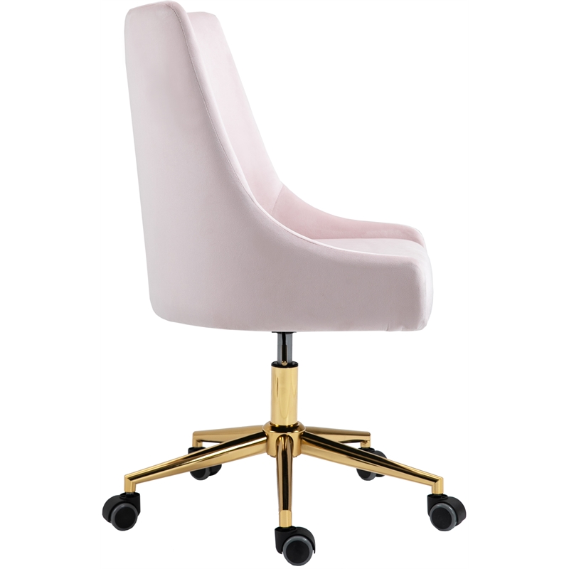 Pemberly Row Swivel Adjustable Pink Velvet and Gold Office Chair