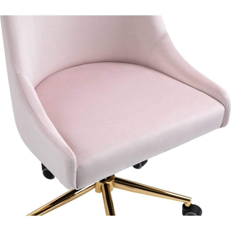 Pemberly Row Swivel Adjustable Pink Velvet and Gold Office Chair