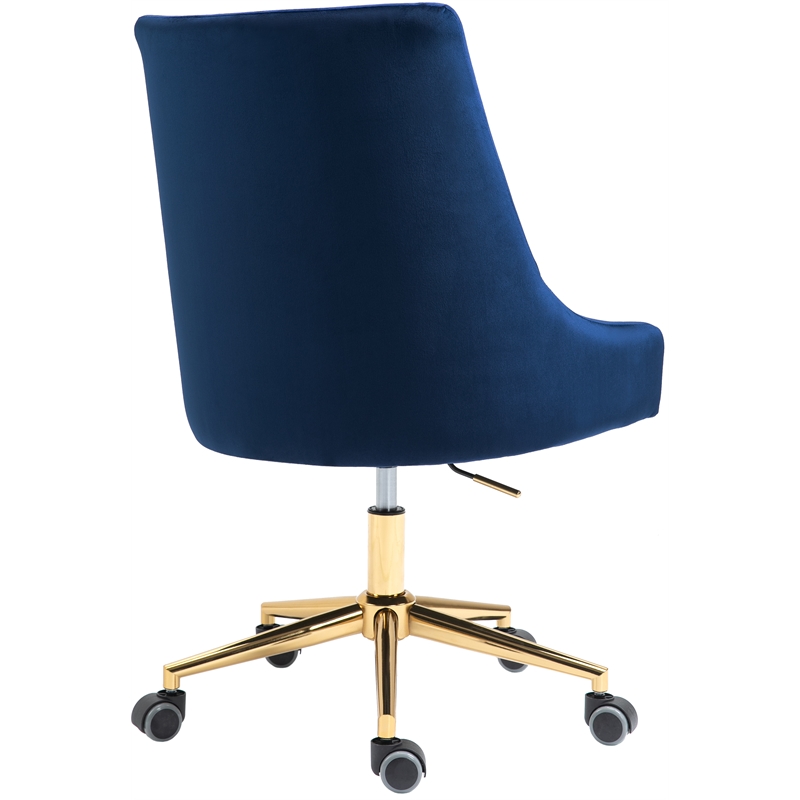 Pemberly Row Swivel Adjustable Navy Velvet and Gold Office Chair