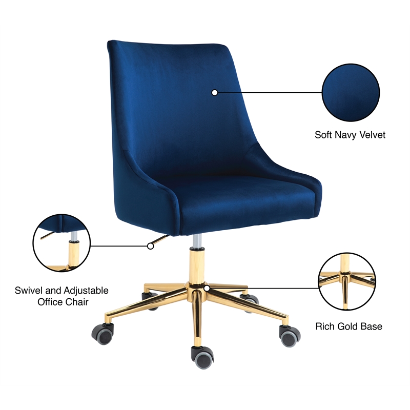 Pemberly Row Swivel Adjustable Navy Velvet and Gold Office Chair