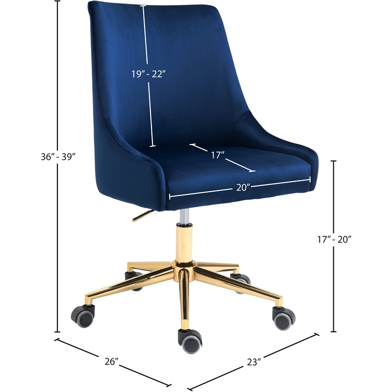 Pemberly Row Swivel Adjustable Navy Velvet and Gold Office Chair