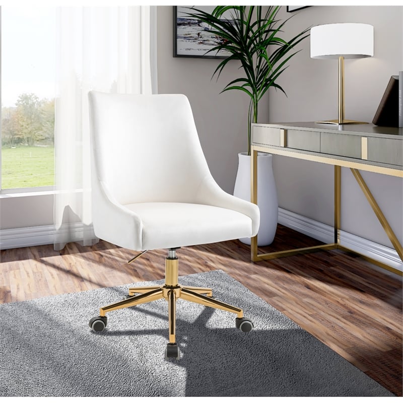 Pemberly Row Swivel Adjustable Cream Velvet and Gold Office Chair