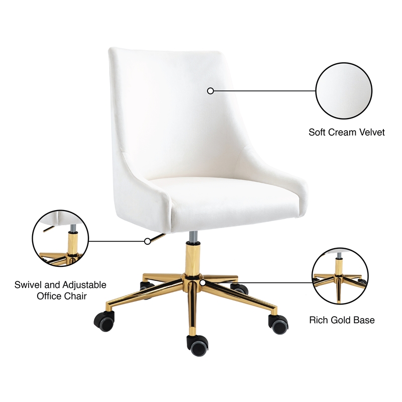 Pemberly Row Swivel Adjustable Cream Velvet and Gold Office Chair