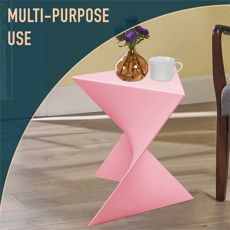 Pemberly Row Modern Plastic Triangle End Table in Pink Finish