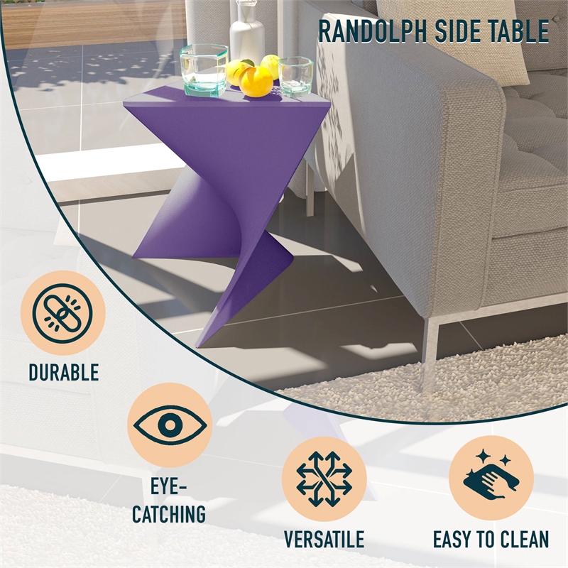 Pemberly Row Modern Plastic Triangle End Table in Purple Finish