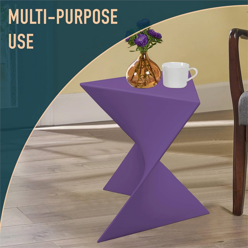 Pemberly Row Modern Plastic Triangle End Table in Purple Finish