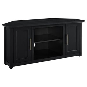Pemberly Row Contemporary 48&quotRustic Wood Corner TV Stand in Black