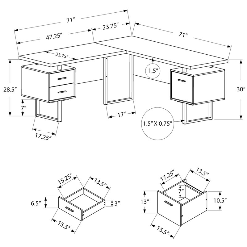 Pemberly Row Computer Desk Home Office Corner 70