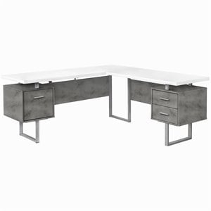 Pemberly Row Computer Desk Home Office Corner 70&quotL L Shape in Metal Grey