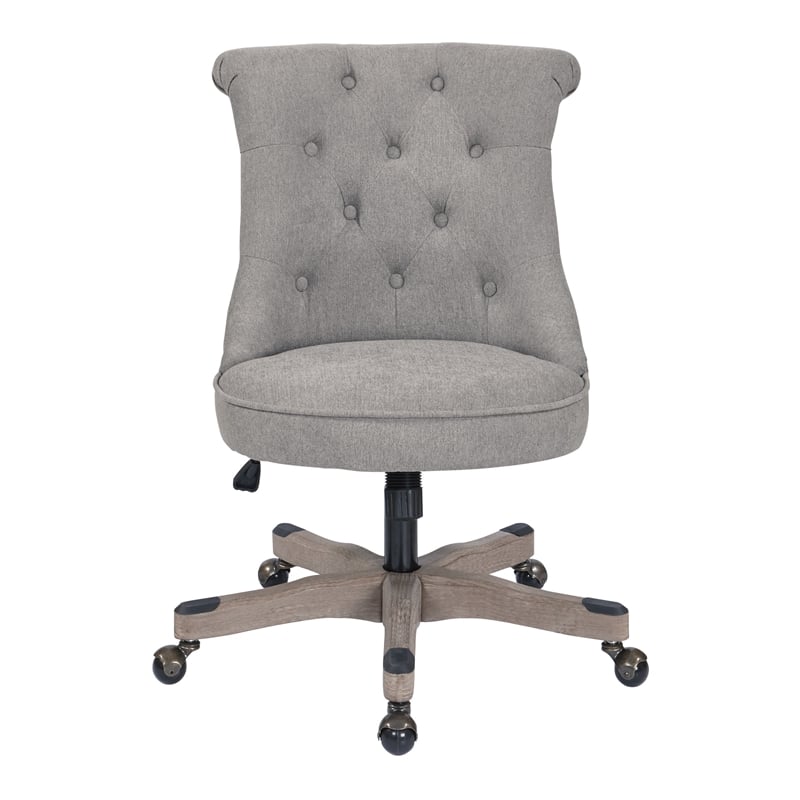 Pemberly Row Tufted Office Chair in Fog Gray Fabric with Gray Wood Base
