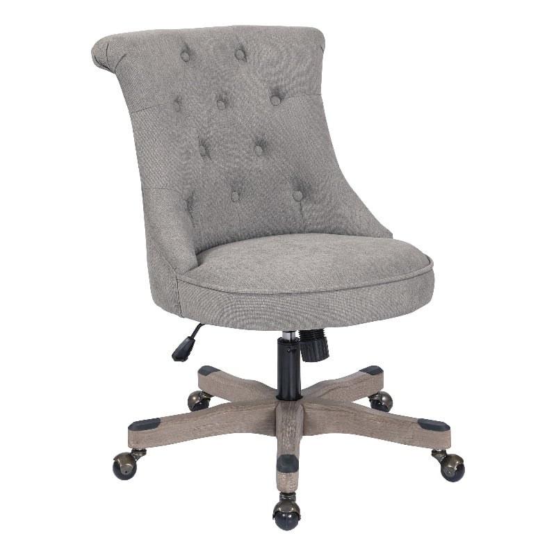 Pemberly Row Tufted Office Chair in Fog Gray Fabric with Gray Wood Base