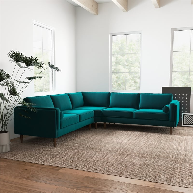 Pemberly Row Turquoise Velvet Modern Living Room Corner Symmetrical Sofa