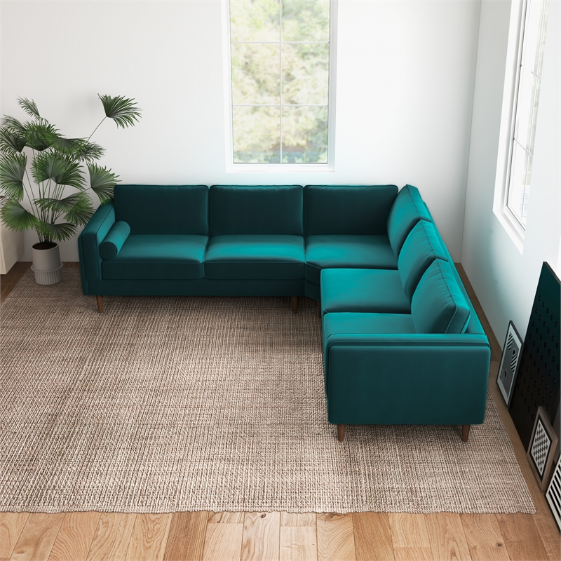 Pemberly Row Turquoise Velvet Modern Living Room Corner Symmetrical Sofa