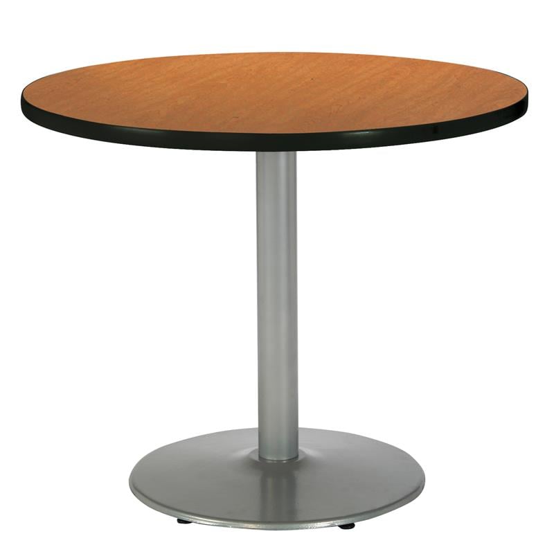 Pemberly Row Medium Oak 36im Breakroom Table with Round Silver Base
