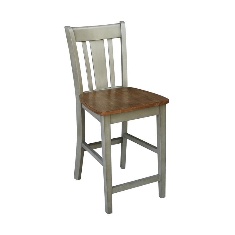 Pemberly Row Solid Wood CounterHeight Stool in Distressed Hickory / Stone