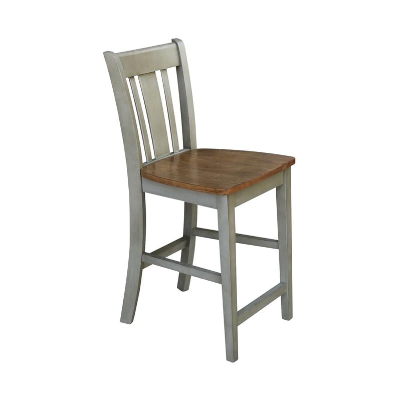 Pemberly Row Solid Wood CounterHeight Stool in Distressed Hickory / Stone