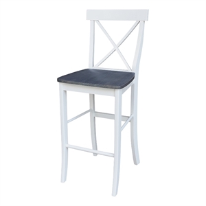 Pemberly Row X-back Solid Wood Bar Height Stool in White and Heather Gray