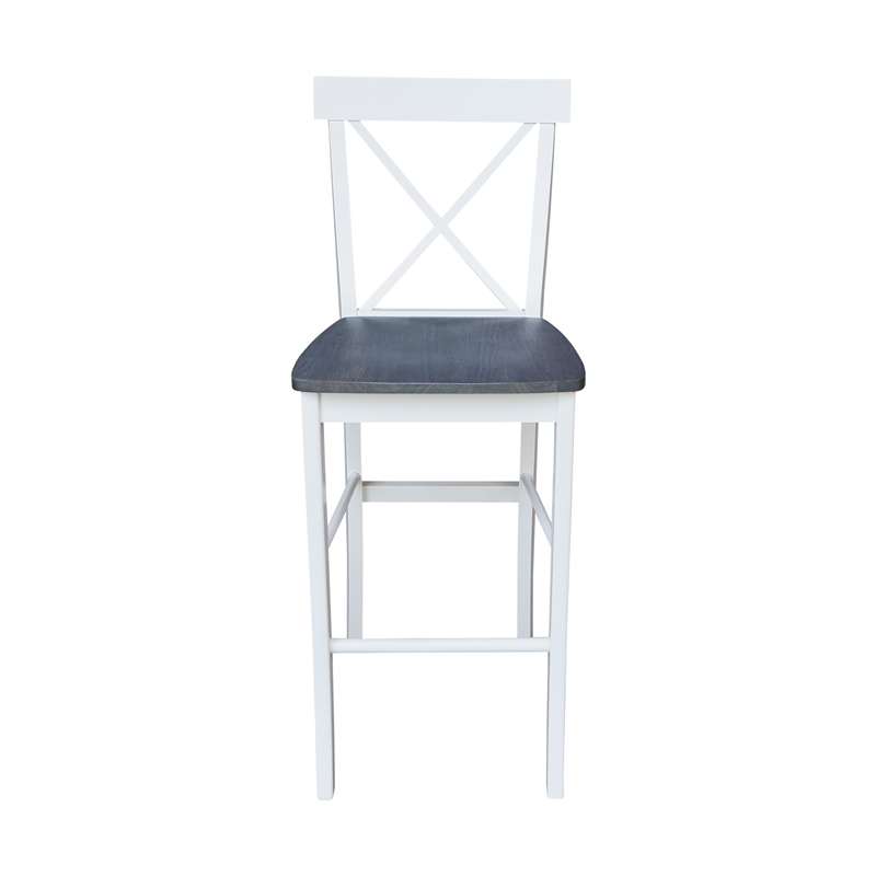Pemberly Row X-back Solid Wood Bar Height Stool in White and Heather Gray