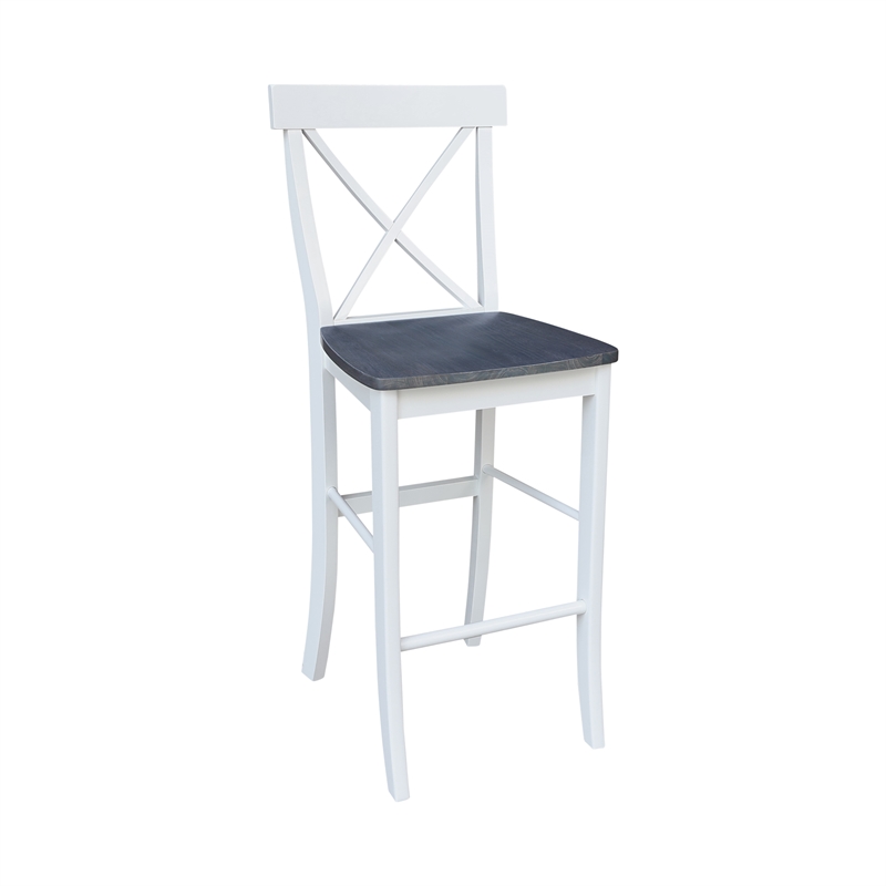 Pemberly Row X-back Solid Wood Bar Height Stool in White and Heather Gray