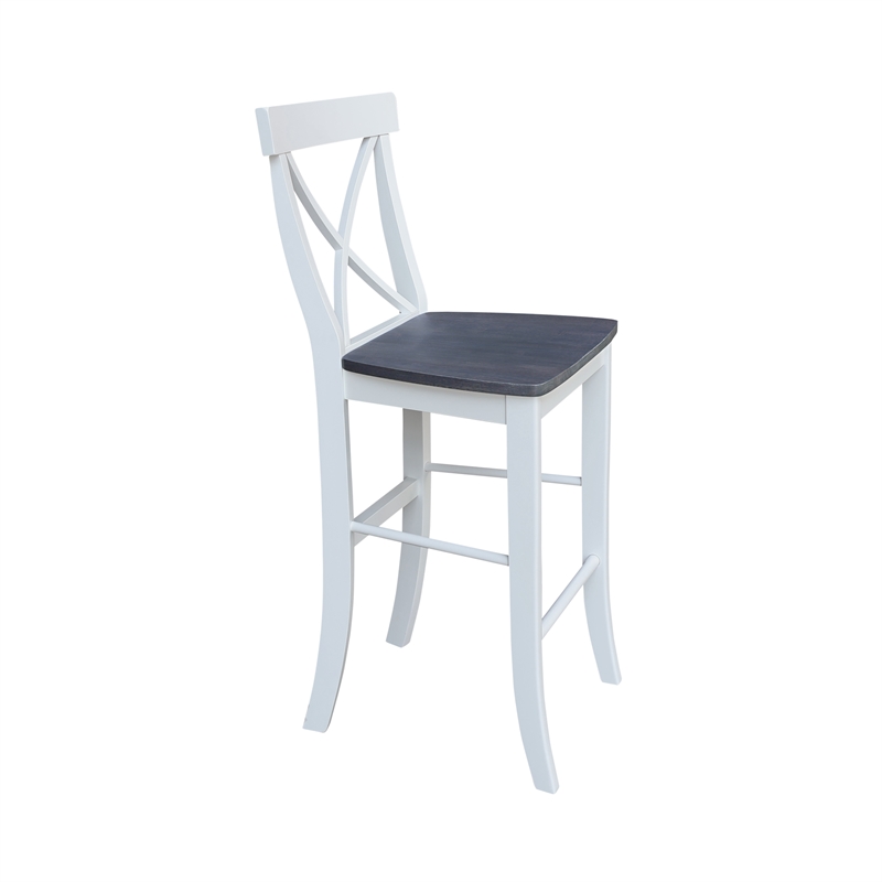 Pemberly Row X-back Solid Wood Bar Height Stool in White and Heather Gray