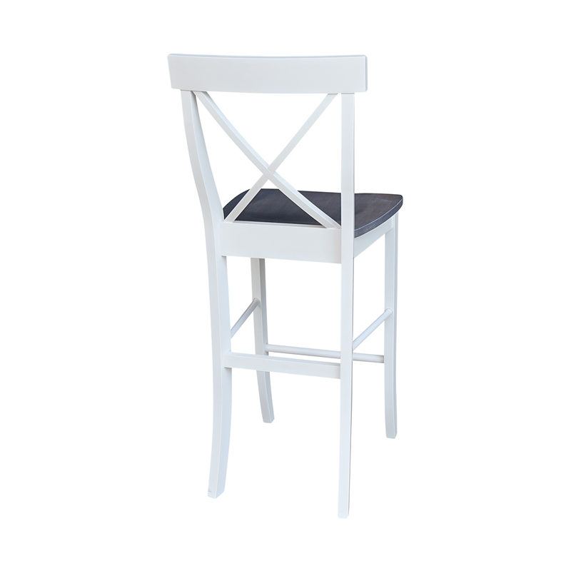 Pemberly Row X-back Solid Wood Bar Height Stool in White and Heather Gray
