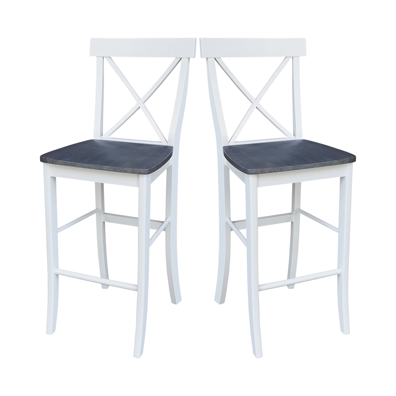 Pemberly Row X-back Solid Wood Bar Height Stool in White and Heather Gray