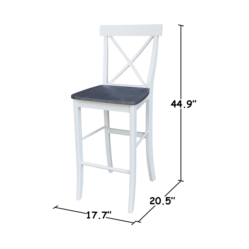 Pemberly Row X-back Solid Wood Bar Height Stool in White and Heather Gray