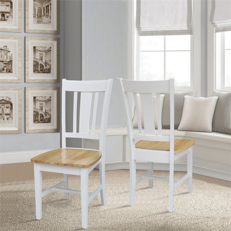 Pemberly Row Solid Wood Splatback Chair in White / Natural- Set of 2