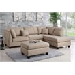 Pemberly Row 3 Piece Fabric Sectional Sofa Set with Ottoman in Sand Brown