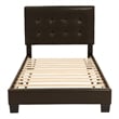 Pemberly Row Twin Faux Leather Bed Frame with Slats in Brown