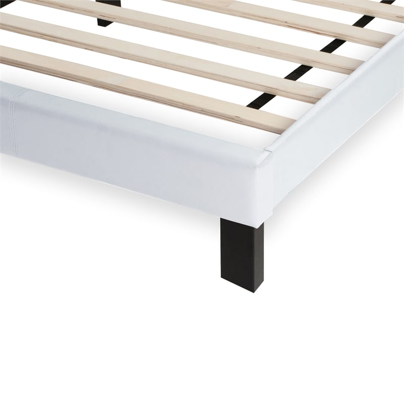 Pemberly Row Twin Upholstered Bed Frame with Slats in White Faux Leather