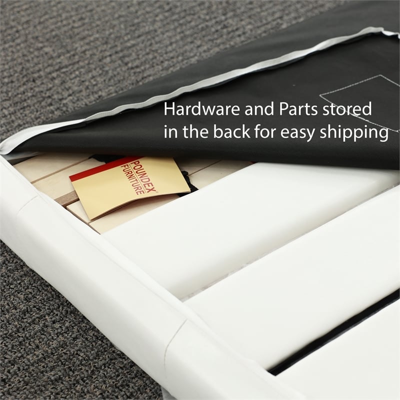 Pemberly Row Twin Upholstered Bed Frame with Slats in White Faux Leather