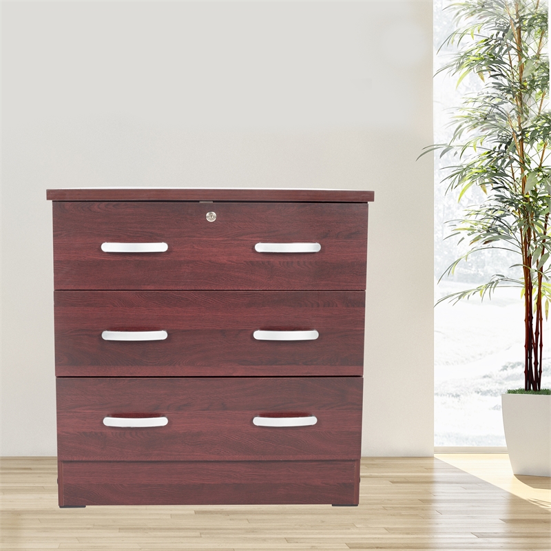 Pemberly Row Wood 3 Drawer Chest Bedroom Dresser in Mahogany