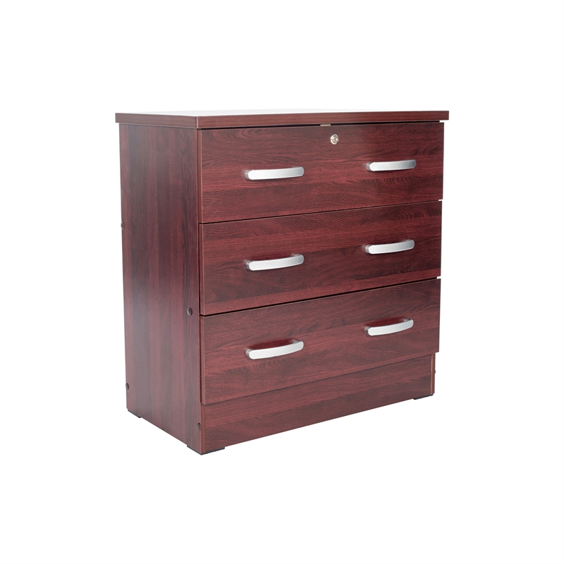 Pemberly Row Wood 3 Drawer Chest Bedroom Dresser in Mahogany