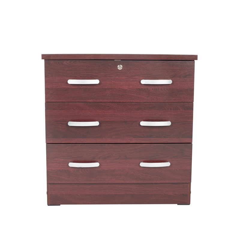 Pemberly Row Wood 3 Drawer Chest Bedroom Dresser in Mahogany